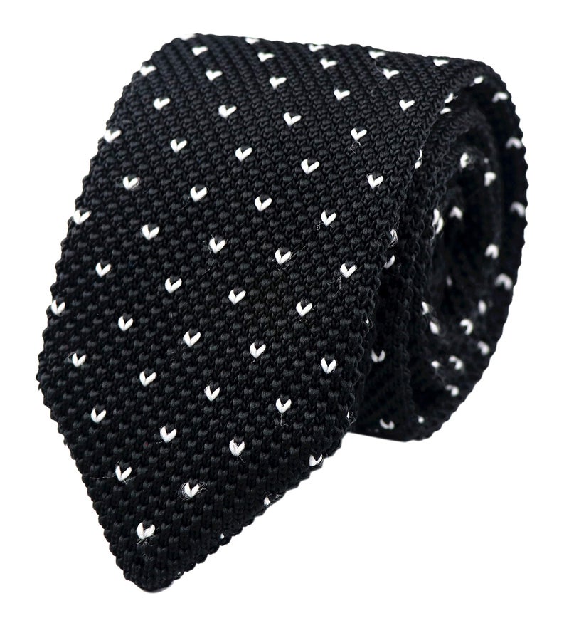 Secdtie Mens Knit Black and White Ties Modern Basic Designed Sweater Casual Silk Necktie - Image 1